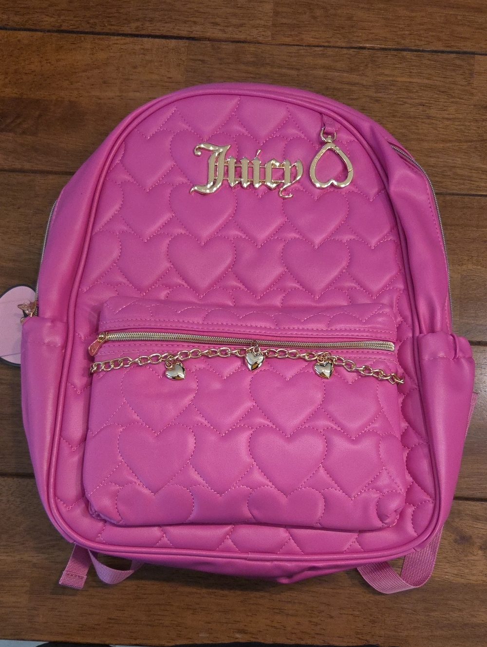 Juicy Couture Hot Pink Quilted Heart Kids Backpack with Gold Accents